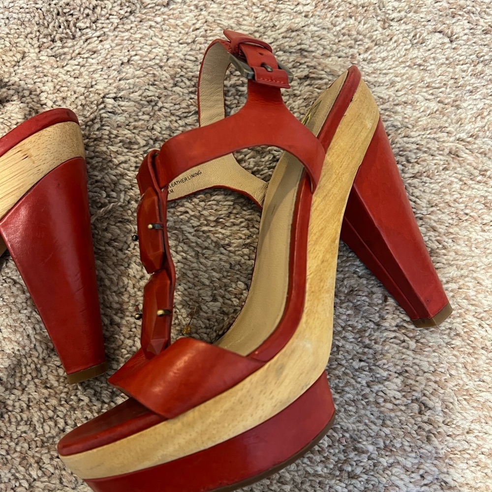 Via Spiga Red Sandals with Chunky Heel and Ankle Strap